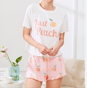 Just Peachy Pajama Set Short Sleeve Shirt/Shorts Size Small